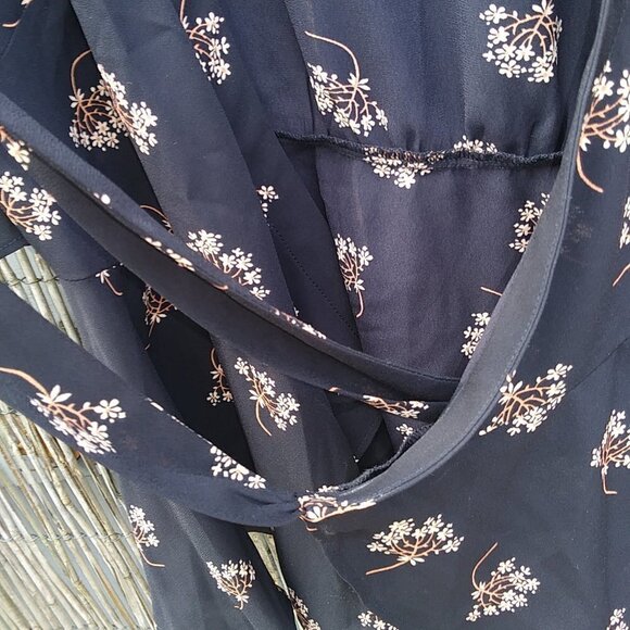 Loft Petites- Black Floral Wrap Blouse with Peplum Waist - SP - Picture 8 of 13